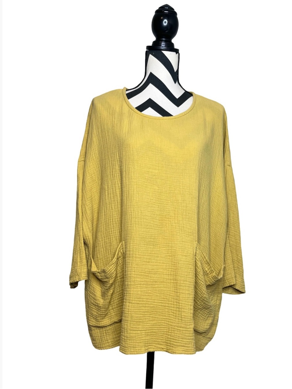 Jones New York 100% Cotton Gauze Mustard Yellow Relaxed Tunic Top Sz L
